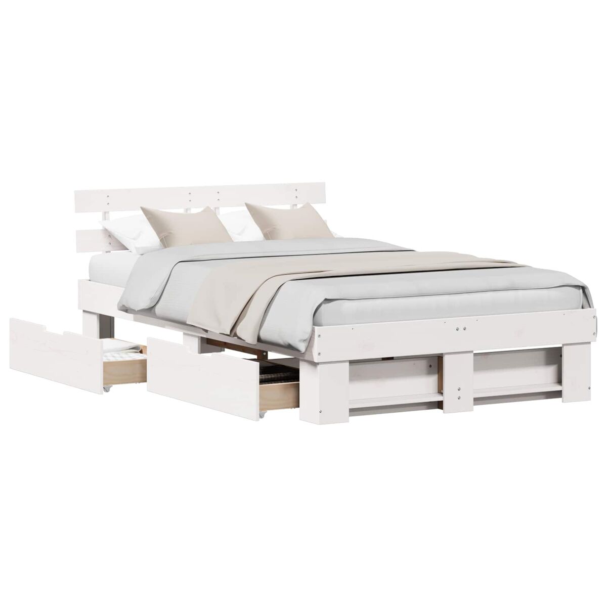 Estrutura da cama de casal moderno para adultos com cabeceira com gaveta branco 140 x 190 cm