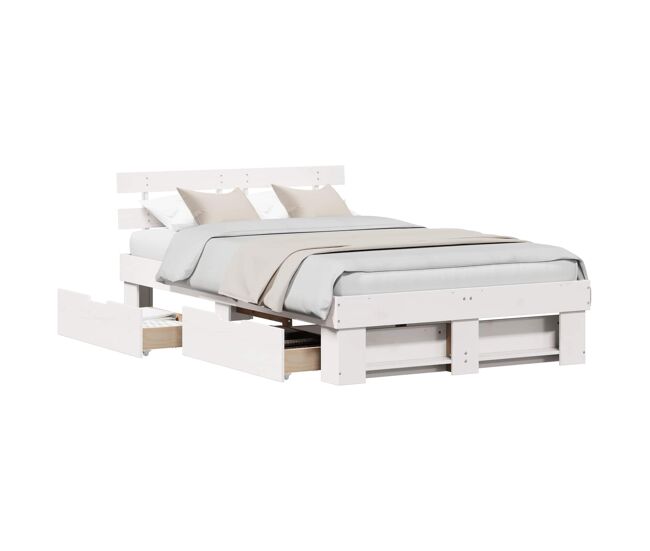 Estrutura da cama de casal moderno para adultos com cabeceira com gaveta branco 140 x 190 cm
