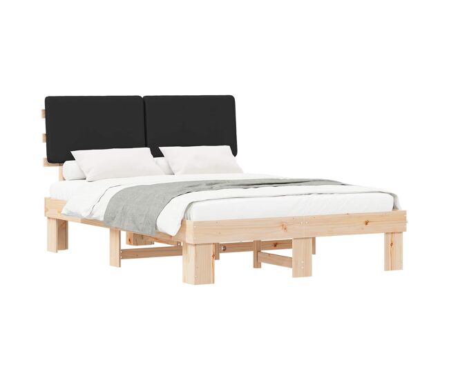 Estrutura de cama de casal moderno com cabeceira estofada preto 140 x 190 cm