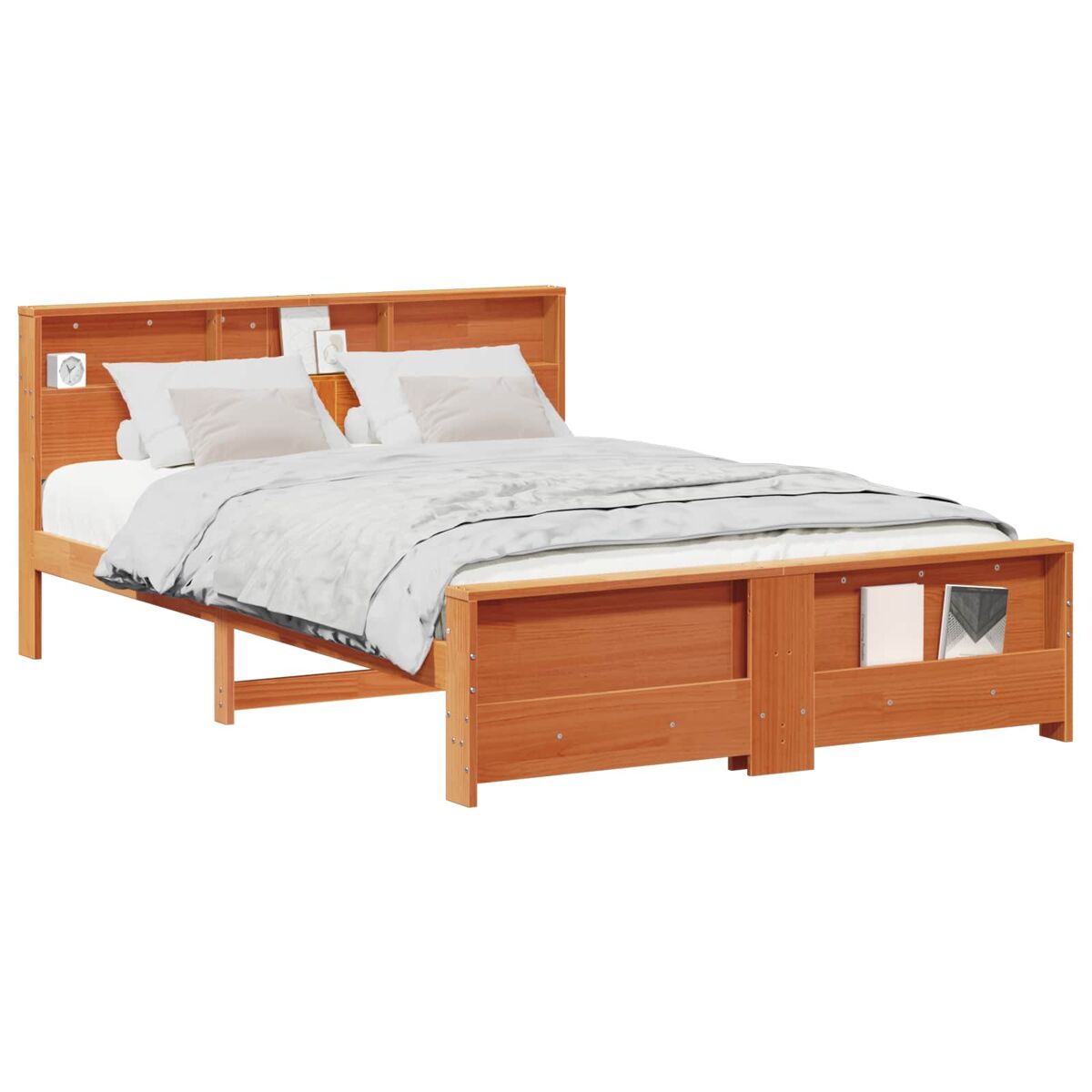 Estrutura da cama de casal simple marrom cera 150 x 200 cm madeira processada