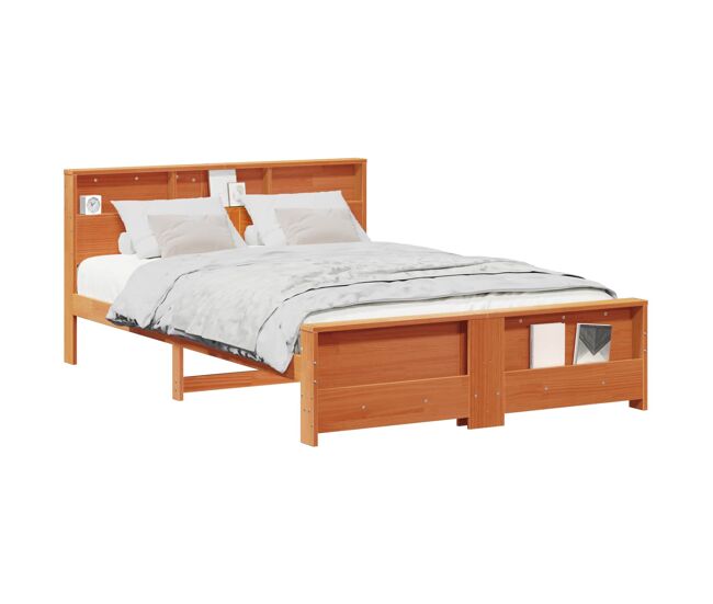 Estrutura da cama de casal simple marrom cera 150 x 200 cm madeira processada