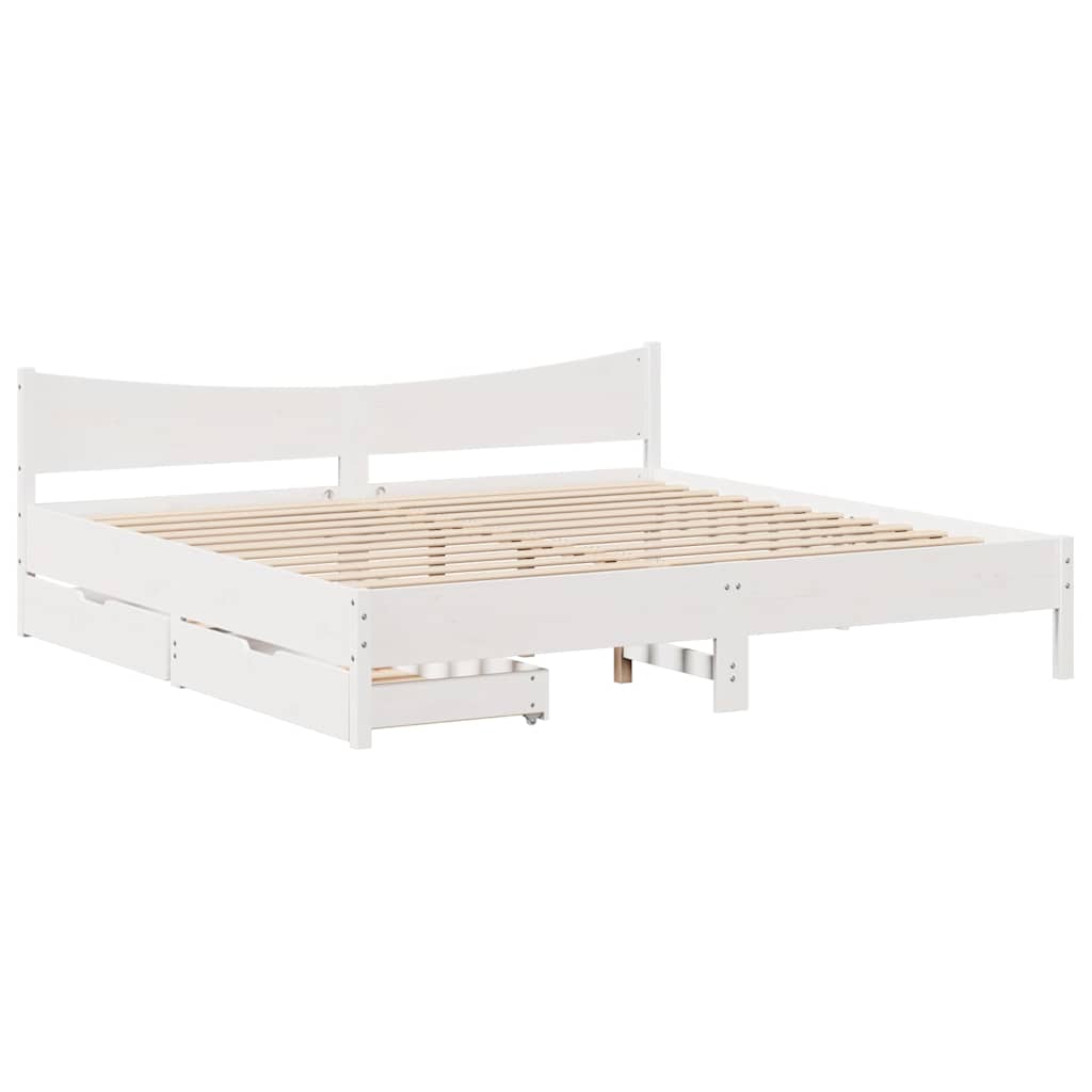 Estrutura de cama de casal simple c/ gavetas 180x200 cm pinho maciça branco