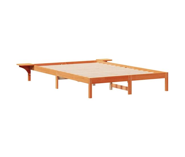 Estrutura de cama de casal moderno com mesas laterais marrom cera 160 x 210 cm