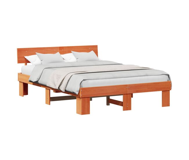 Estrutura de cama de casal simple com cabeceira - marrom cera 140 x 200 cm