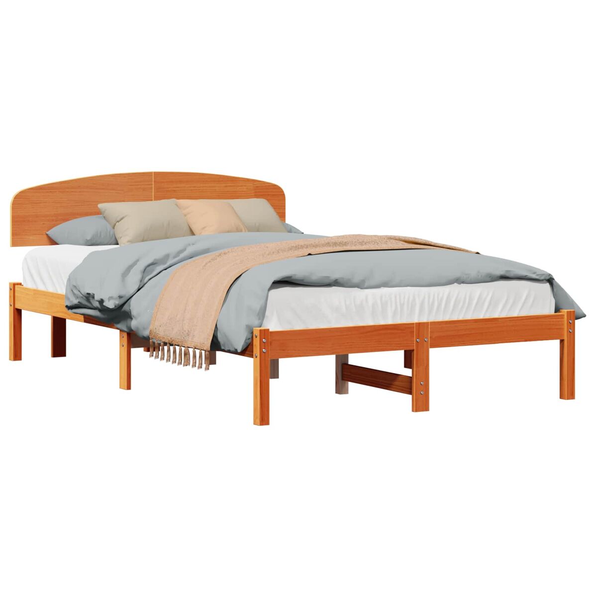 Estrutura de cama de casal simple com cabeceira - marrom cera 135 x 190 cm