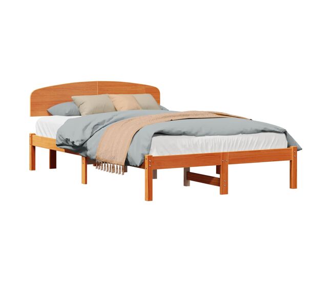 Estrutura de cama de casal simple com cabeceira - marrom cera 135 x 190 cm