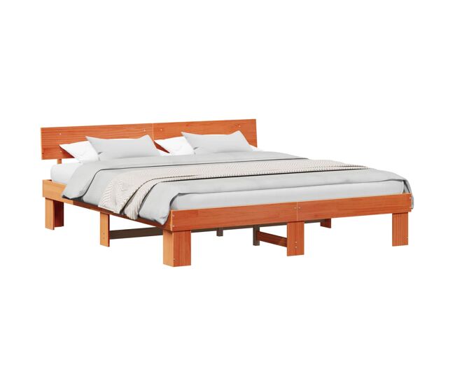 Estrutura de cama de casal simple com cabeceira - marrom cera 180 x 200 cm