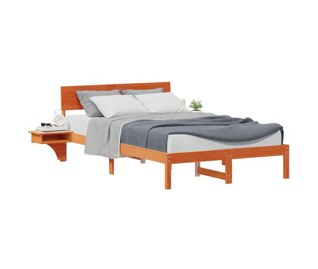 Estrutura de cama de casal simple com cabeceira - marrom cera 135 x 190 cm