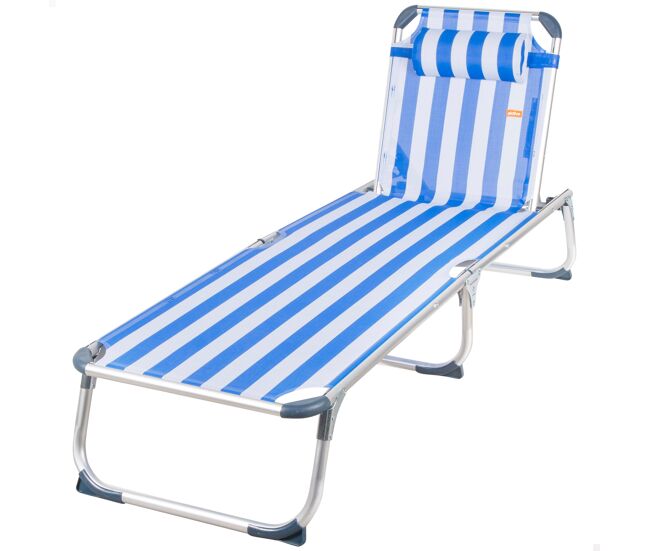Aktive espreguiçadeira de praia multiposições 186x49x30 cm estilo náutico com almofada