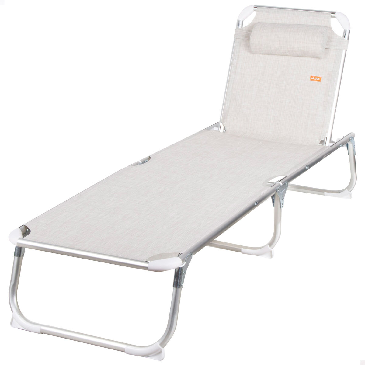 Aktive espreguiçadeira de praia multiposições 186x49x30 cm bege com almofada