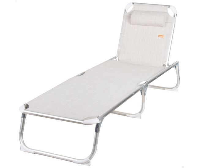 Aktive espreguiçadeira de praia multiposições 186x49x30 cm bege com almofada