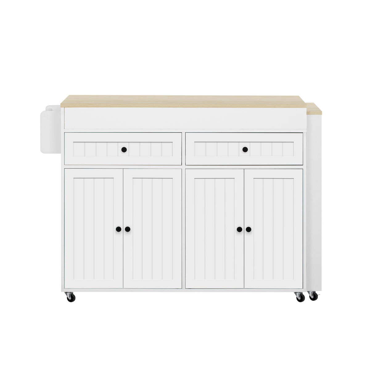 Ilha de cozinha com rodas extensível - bancada e gavetas - branco e natural
