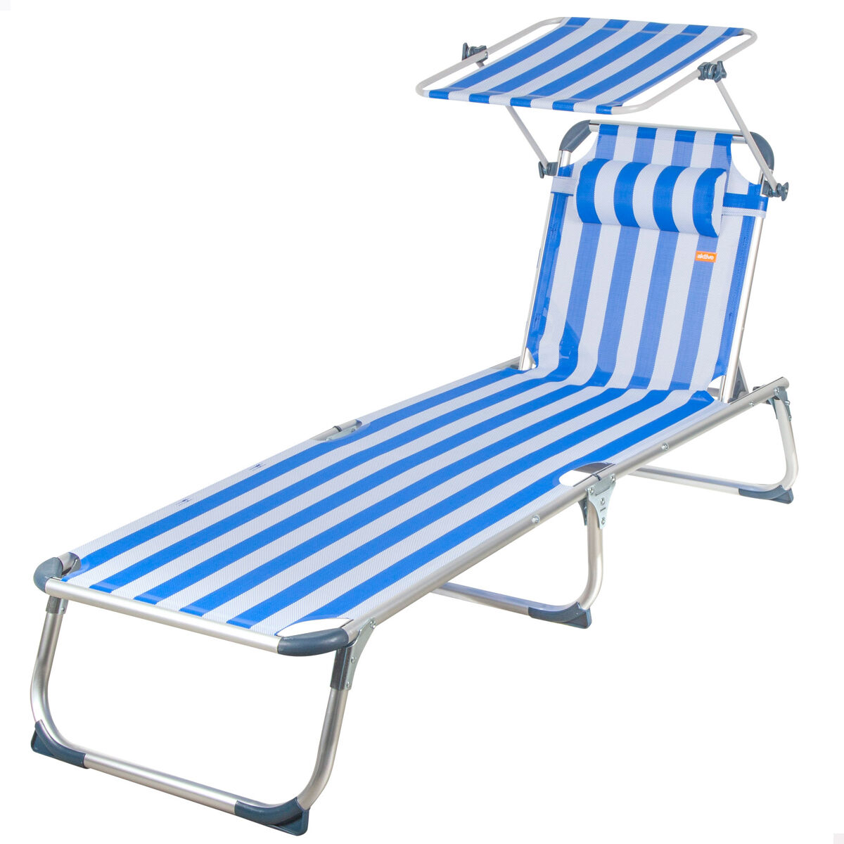 Aktive espreguiçadeira de praia multiposições 186x49x30 cm estilo náutico com guarda-sol e almofada