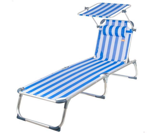 Aktive espreguiçadeira de praia multiposições 186x49x30 cm estilo náutico com guarda-sol e almofada