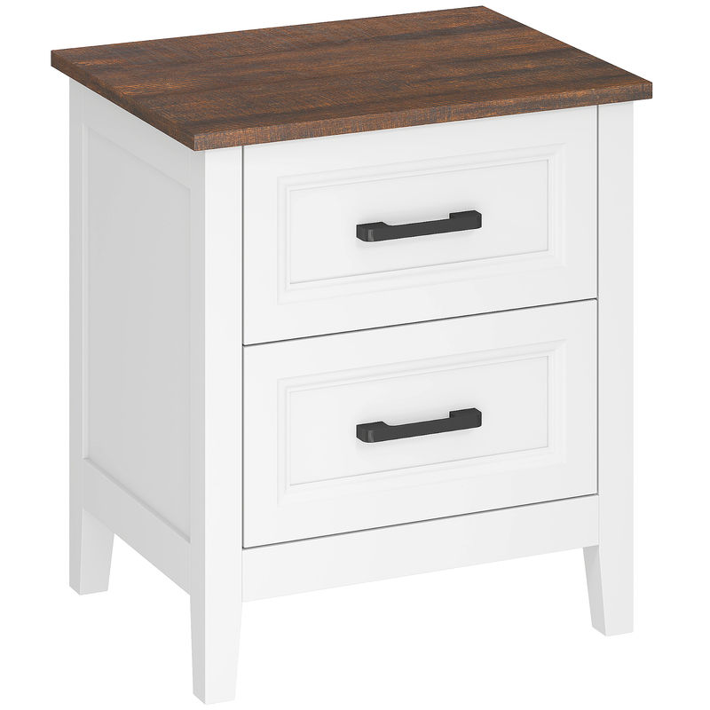 Homcom mesa de cabeceira mesa de cabeceira com 2 gavetas estilo rústico mesa auxiliar para sala quarto 45x30x50 cm blanc