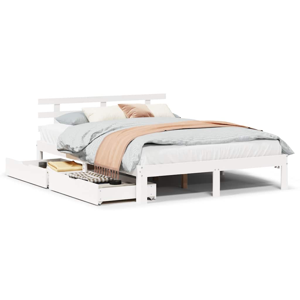 Estrutura de cama de casal moderno com gavetas - 160x200 cm pinho maciço branco