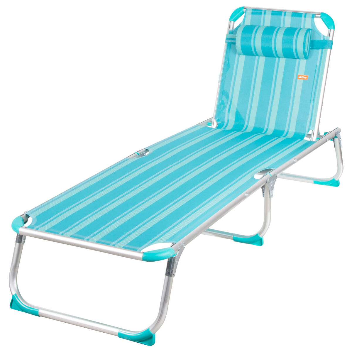 Aktive espreguiçadeira de praia multiposições 186x49x30 cm turquesa com almofada