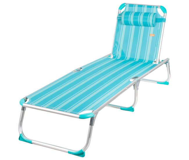 Aktive espreguiçadeira de praia multiposições 186x49x30 cm turquesa com almofada