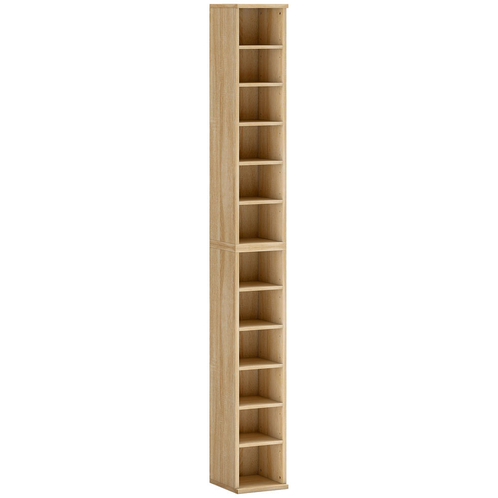 Homcom étagère para cd ou dvd suporte para cd com 12 compartimentos para 204 cds e étagère ajustável para sala de estar dormitório escritório 2 unidades 21x22,5x88,5 cm madeira