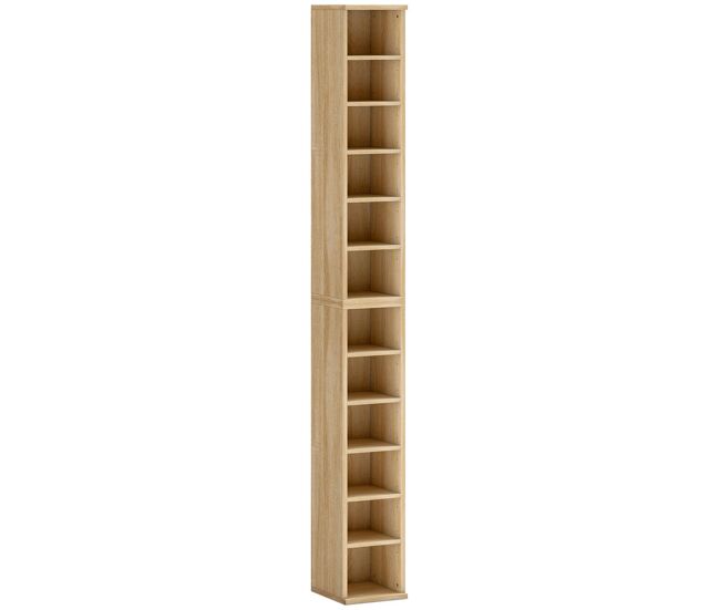 Homcom étagère para cd ou dvd suporte para cd com 12 compartimentos para 204 cds e étagère ajustável para sala de estar dormitório escritório 2 unidades 21x22,5x88,5 cm madeira