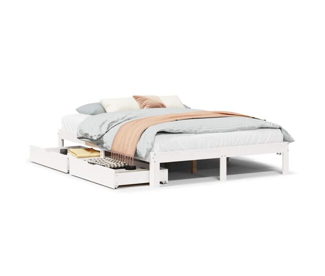 Estrutura de cama de casal moderno com gavetas - 160x200 cm pinho maciço branco