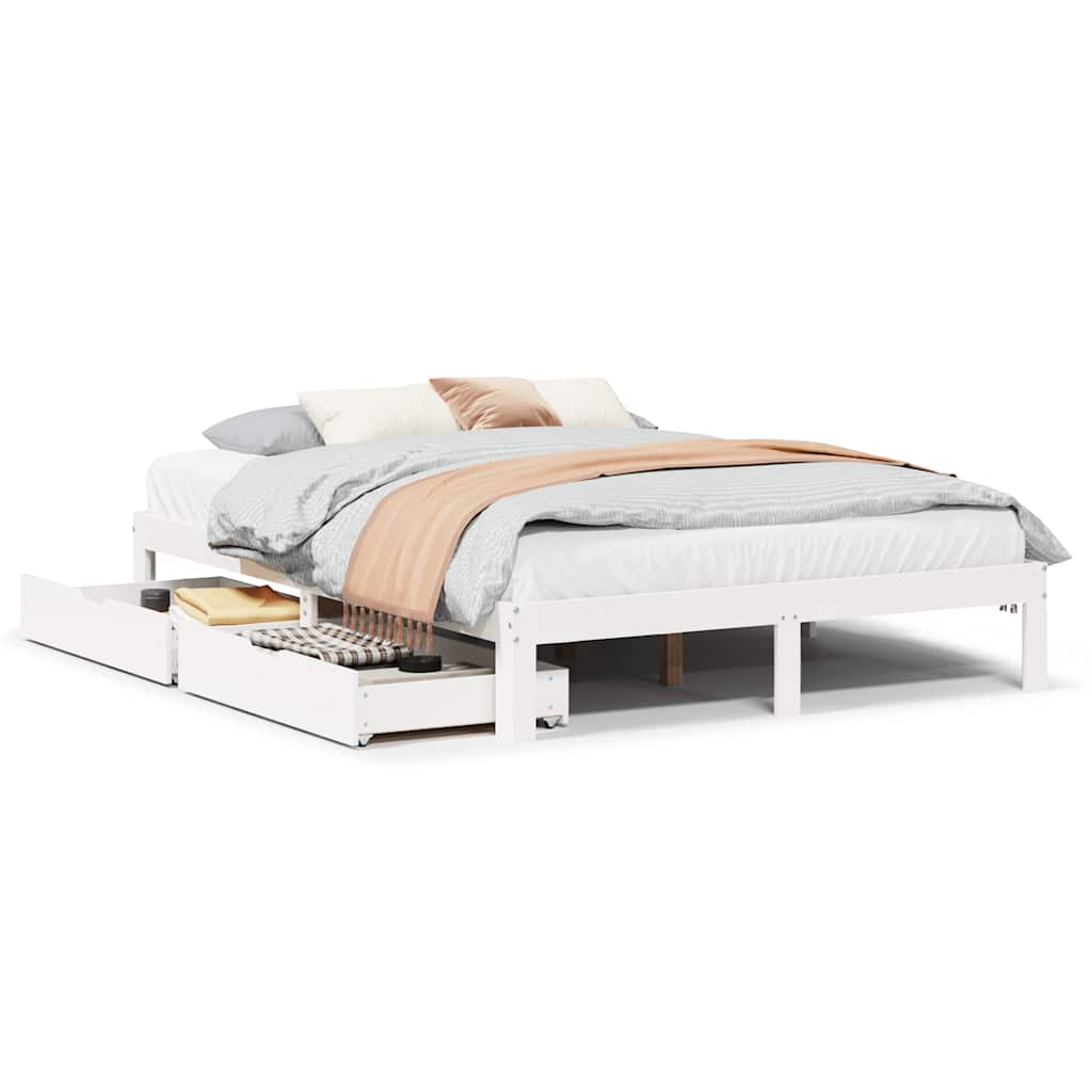 Estrutura de cama de casal moderno c/ gavetas - 140x200 cm pinho maciço branco