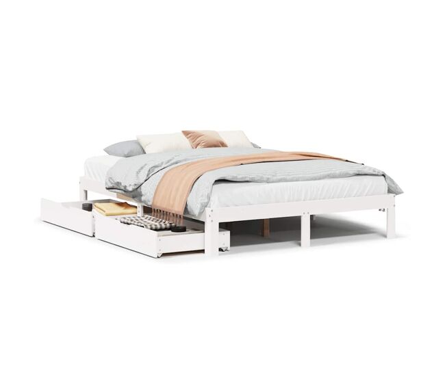 Estrutura de cama de casal moderno c/ gavetas - 140x200 cm pinho maciço branco
