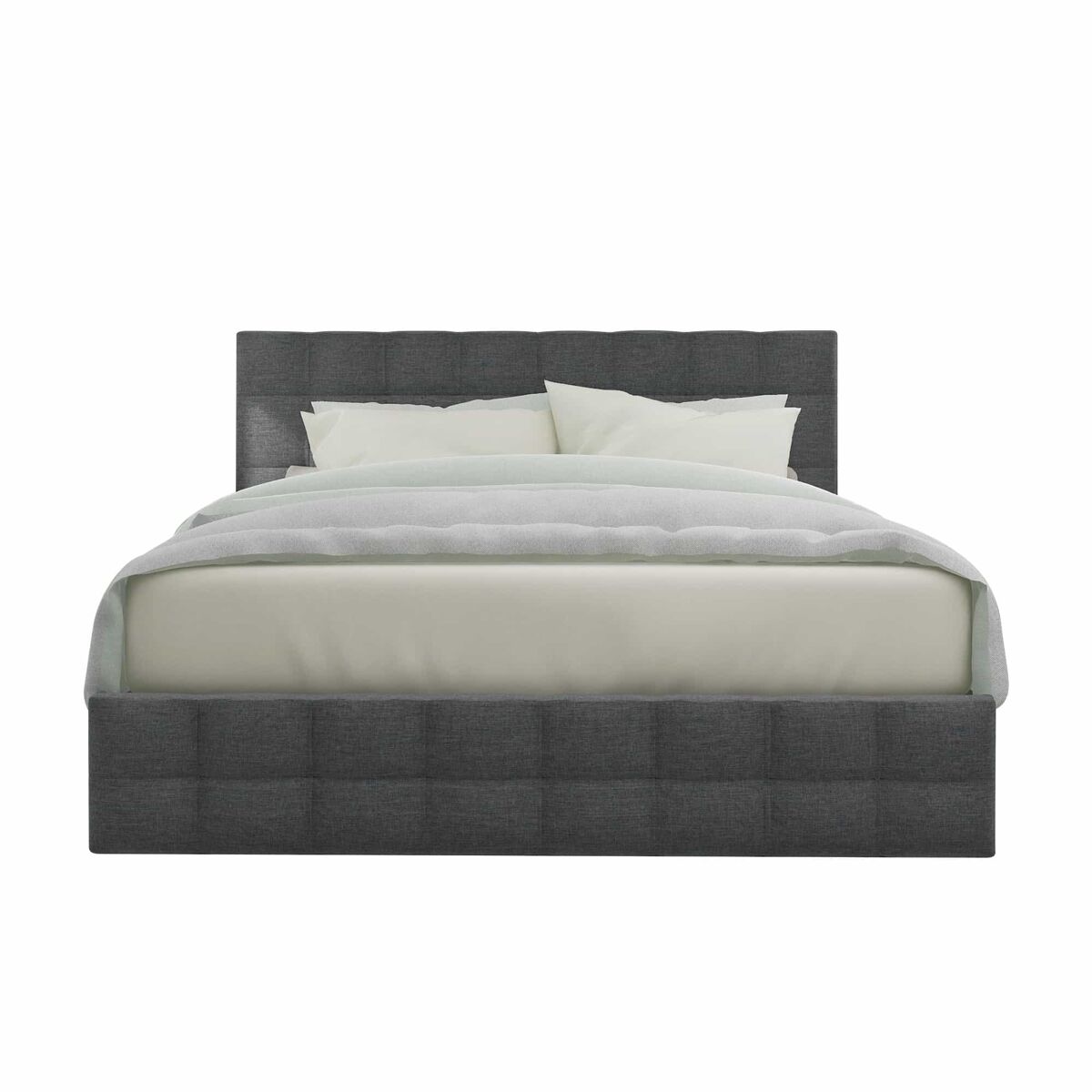 Cama estofada 140x200 cm - 4 gavetas, cabeceira ajustável, base de ripas, estrutura com espaço de arrumação - cinza