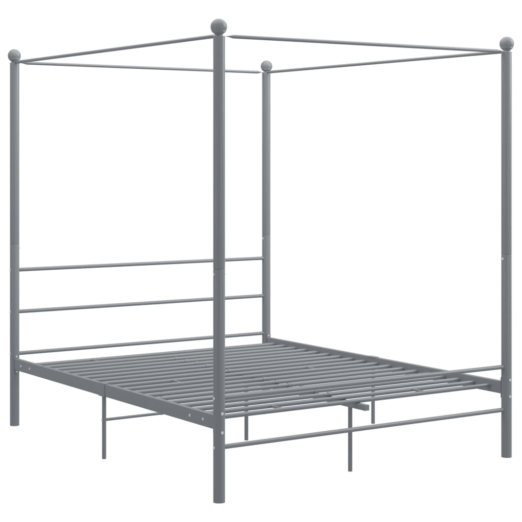 Estrutura de cama de casal simple com dossel 160x200 cm metal cinzento