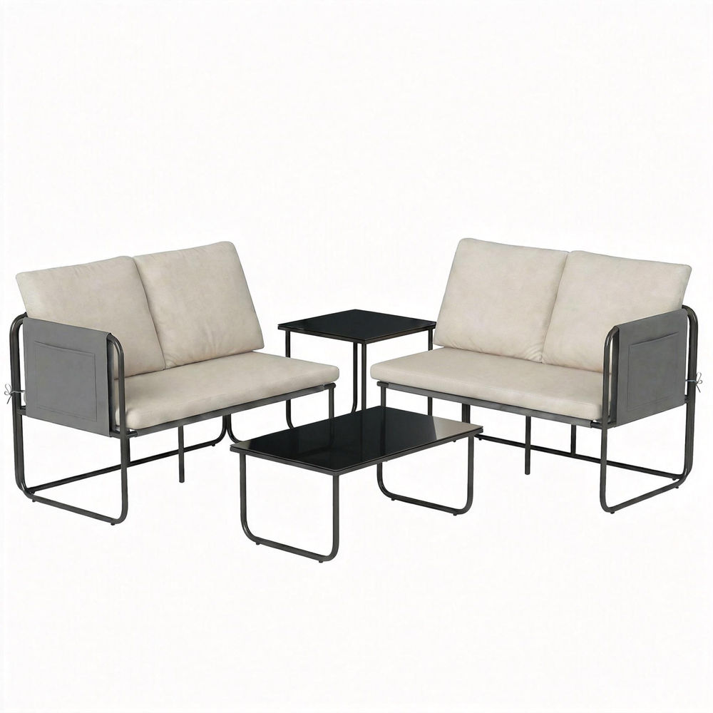 Outsunny conjunto de jardim de 4 peças móveis de exterior com 2 sofás de 2 lugares 2 mesas de vidro almofadas capas removíveis bolsos tecido textilene