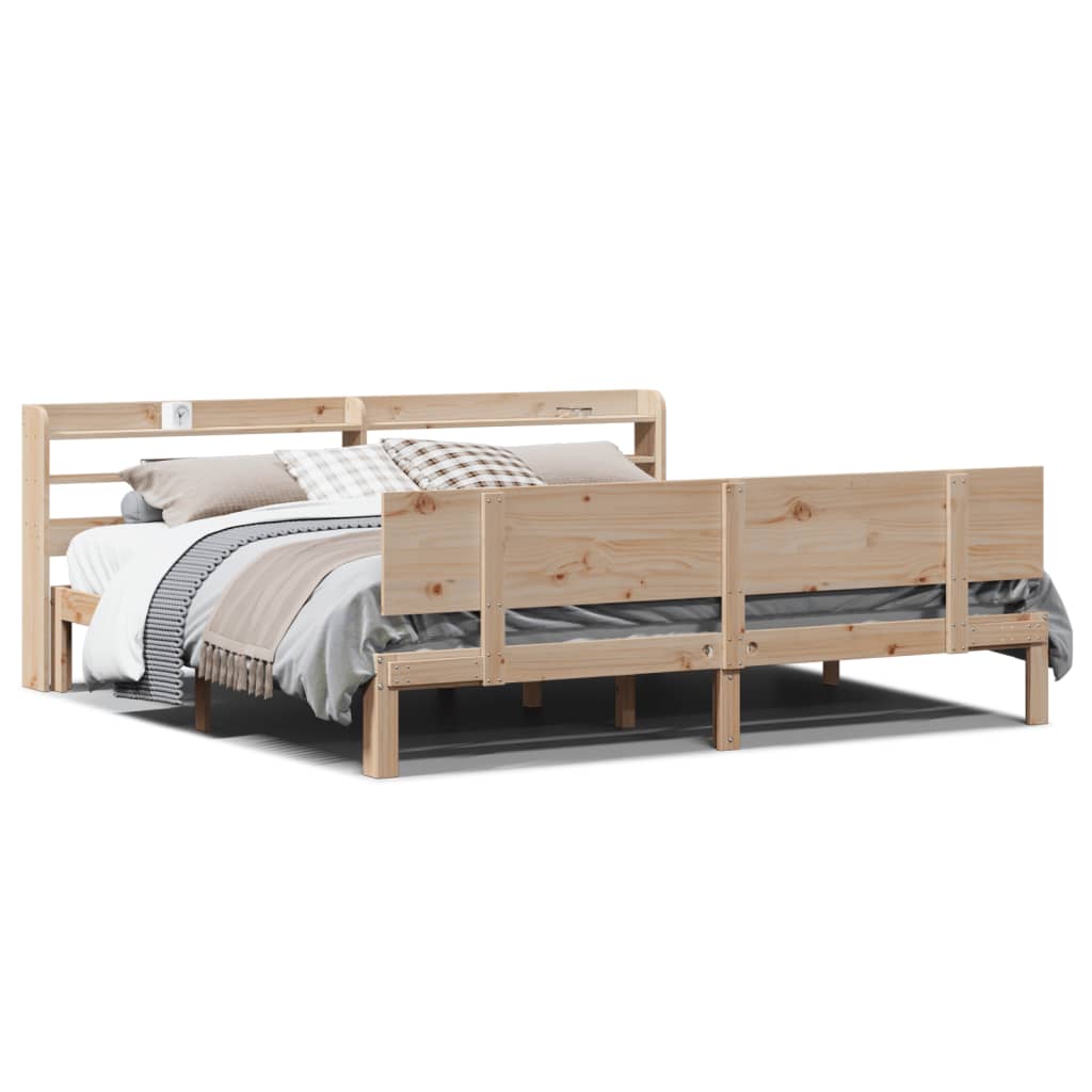 Estrutura de cama de casal moderno com cabeceira 200x200 cm pinho maciço