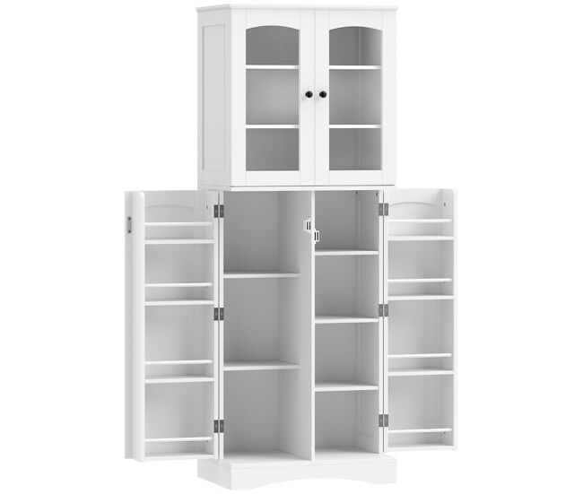 Homcom armário de cozinha armário despensa de cozinha com portas acrílicas de fecho suave 10 prateleiras 8 compartimentos com 4 prateleiras ajustáveis