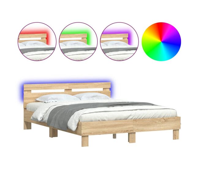 Estrutura cama de casal simple c/ cabeceira/luzes led 150x200cm carvalho sonoma