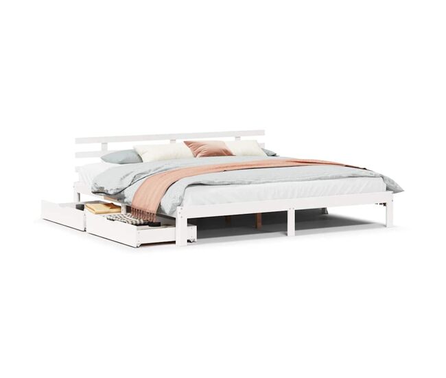 Estrutura de cama de casal simple c/ gavetas 180x200 cm pinho maciça branco