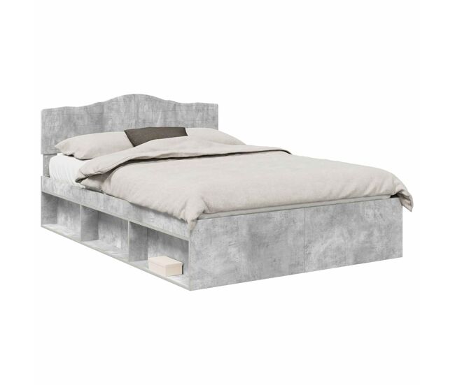 Estrutura da cama de casal simple com cabeceira cinza concreto 150 x 200 cm