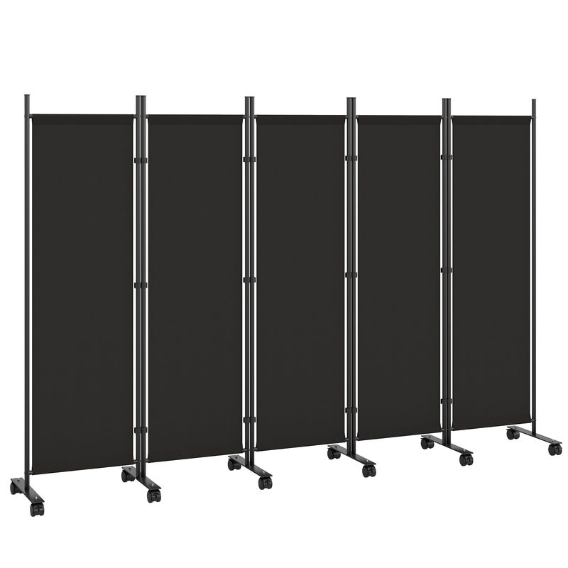 Outsunny biombo dobrável de 5 painéis com 12 rodas 252x170 cm biombo separador de ambientes com clipes de conexão para montagem personalizada para