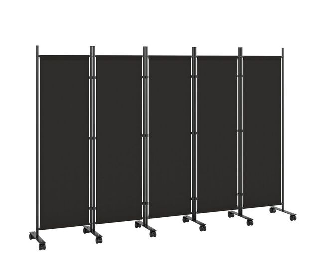 Outsunny biombo dobrável de 5 painéis com 12 rodas 252x170 cm biombo separador de ambientes com clipes de conexão para montagem personalizada para