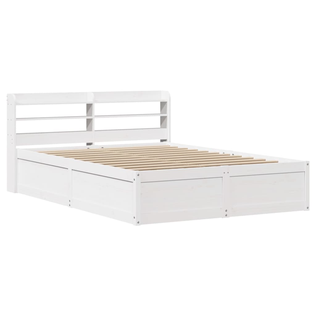 Estrutura de cama de casal c/ cabeceira - 140x190 cm pinho maciço branco
