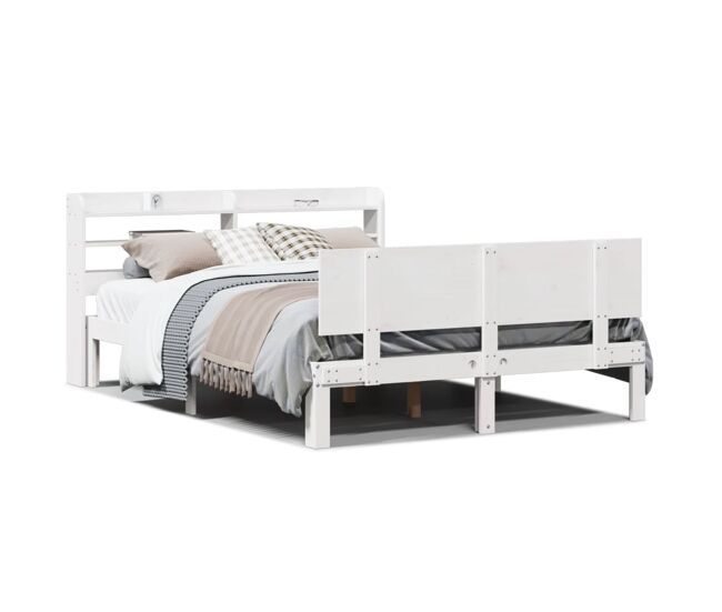 Estrutura de cama de casal c/ cabeceira - 150x200 cm pinho maciço branco