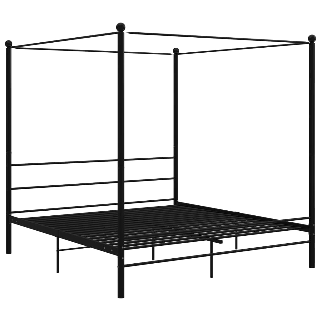 Estrutura de cama de casal simple com dossel 200x200 cm metal preto
