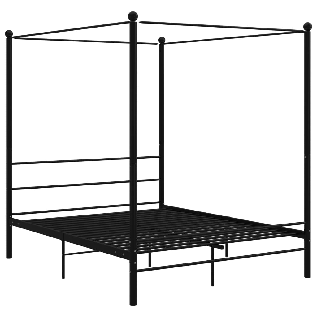 Estrutura de cama de casal simple de casal simple - dossel 160x200 cm metal preto