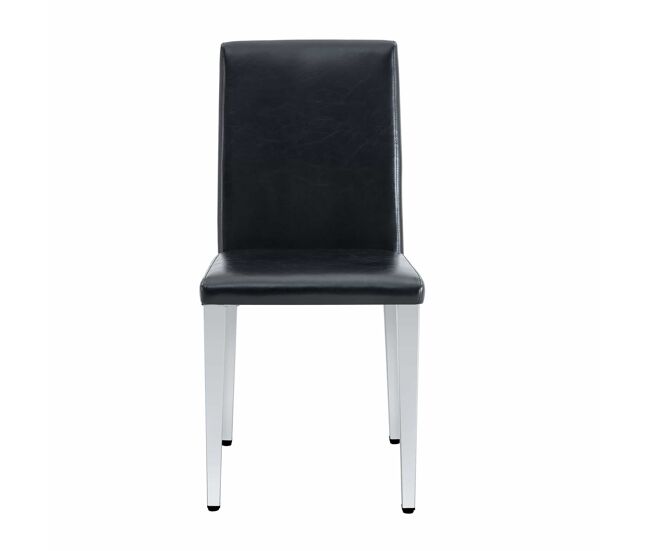 Cadeiras de sala de jantar, 4 unidades - design minimalista de luxo europeu leve, assento em pele sintética noire e pernas metálicas prateadas - noir e argenté