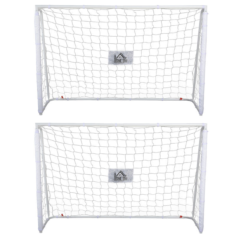Homcom conjunto de 2 balizas de futebol balizas de futebol com suporte de metal e rede para treino e diversão de futebol no jardim ar livre 186x62x123