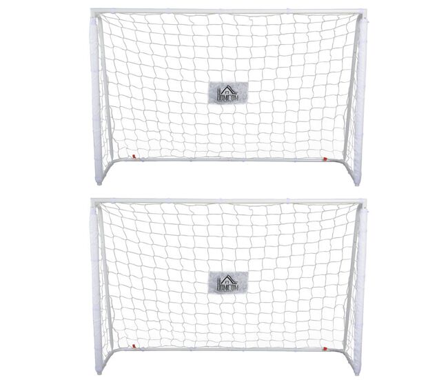 Homcom conjunto de 2 balizas de futebol balizas de futebol com suporte de metal e rede para treino e diversão de futebol no jardim ar livre 186x62x123 cm blanc