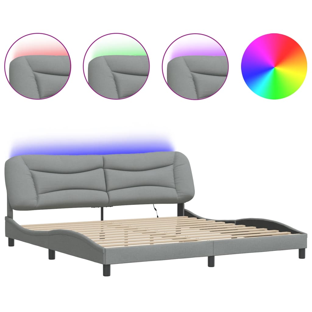 Estrutura de cama de casal moderno com led - 200x200 cm tecido