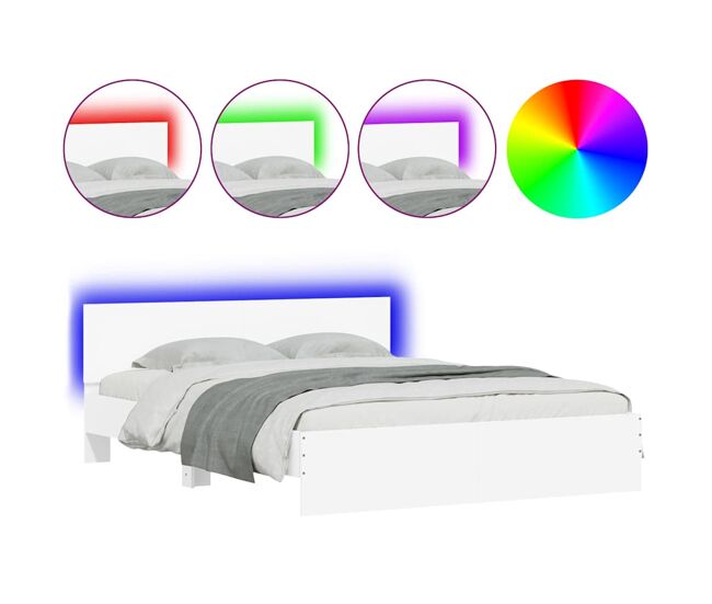 Estrutura de cama de casal para adultos c/ cabeceira e luzes led 150x200 cm branco