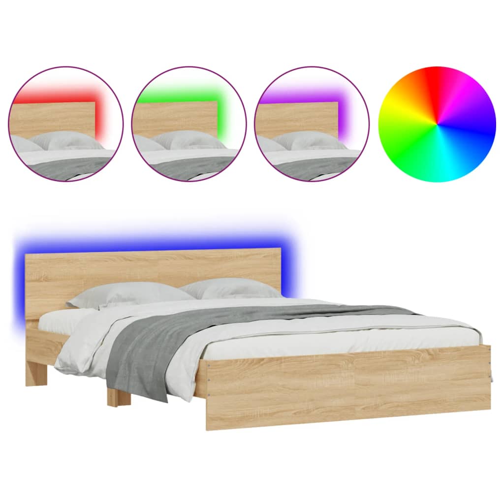 Estrutura cama de casal simple c/ cabeceira/luzes led 150x200cm carvalho sonoma