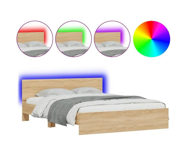 Estrutura cama de casal simple c/ cabeceira/luzes led 150x200cm carvalho sonoma