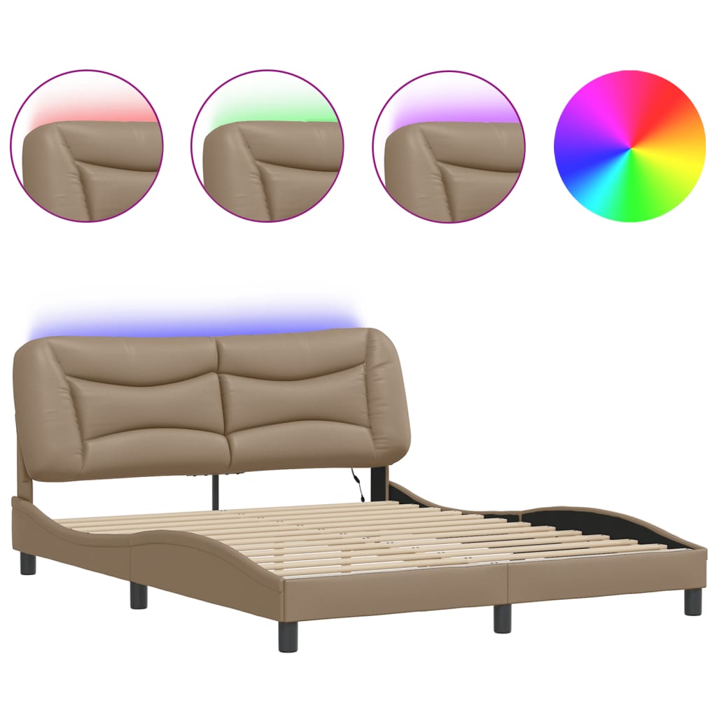 Estrutura de cama de casal moderno com led - 160x200 cappuccino