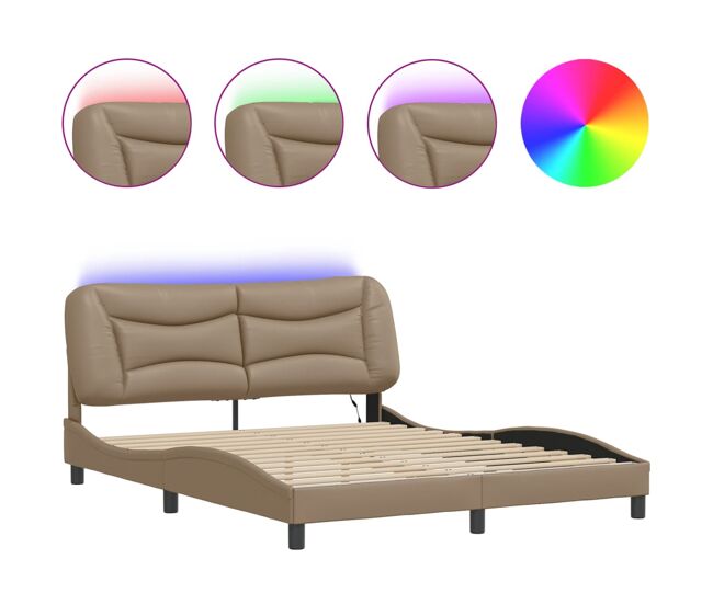 Estrutura de cama de casal moderno com led - 160x200 cappuccino